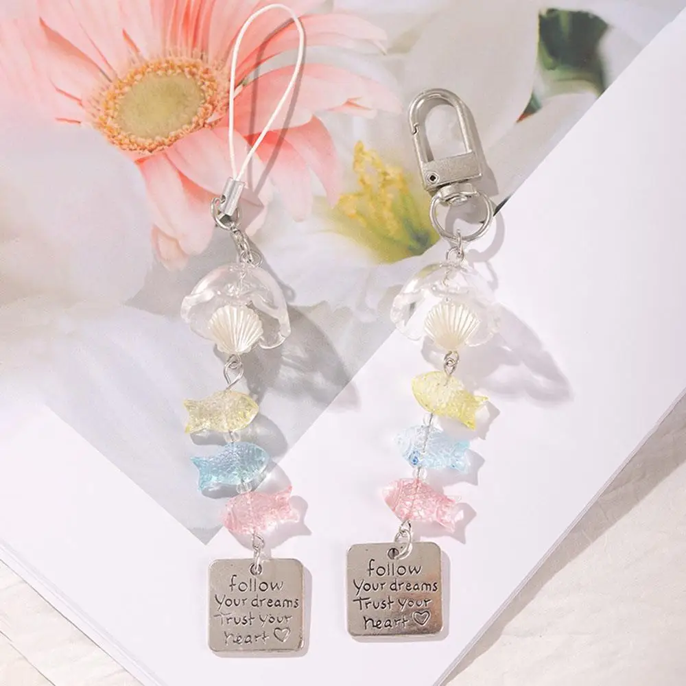 

Lucky Wind Chime Подвеска для камеры Подарок Симпатичный желейный цвет Рыба Брелок с колокольчиком ветра Kawaii Маленькая рыбка Бисквит Чехол для телефона Брелок