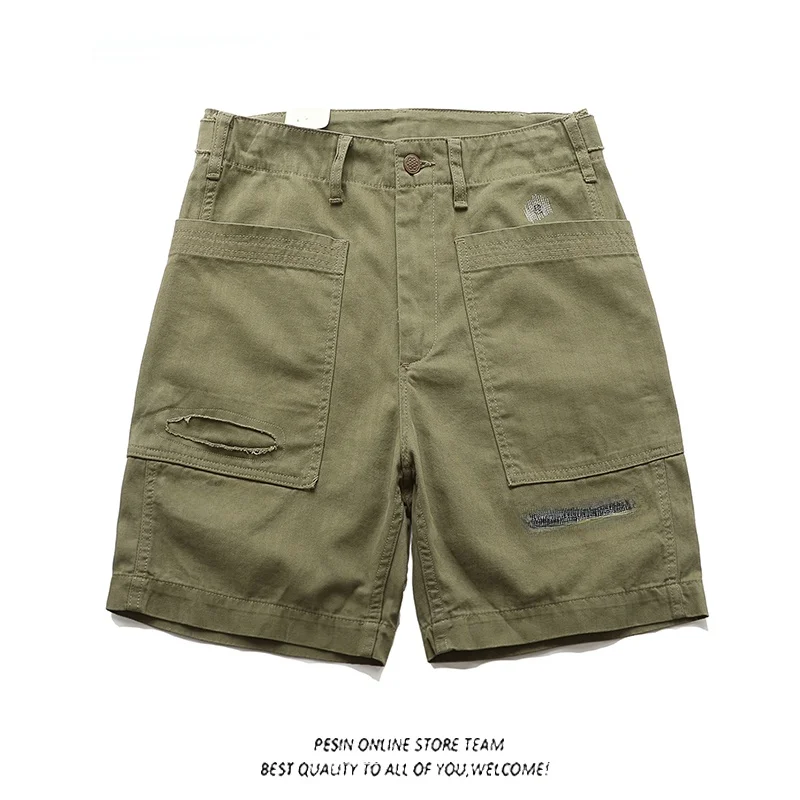 

Retro Fibone Pattern Distred Patchwork Casual orts Men's Loose Straight Leg Trendy mid Waist Pure Color Summer orts