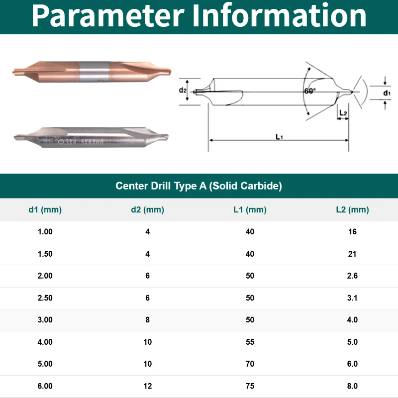 KD CNC 60 degree Center Drill Carbide Chamfer 60° Lath Bit A Form Diameter 1 1.5 1.6 2 3.15 4 5 6 for Metal Aluminum for steel