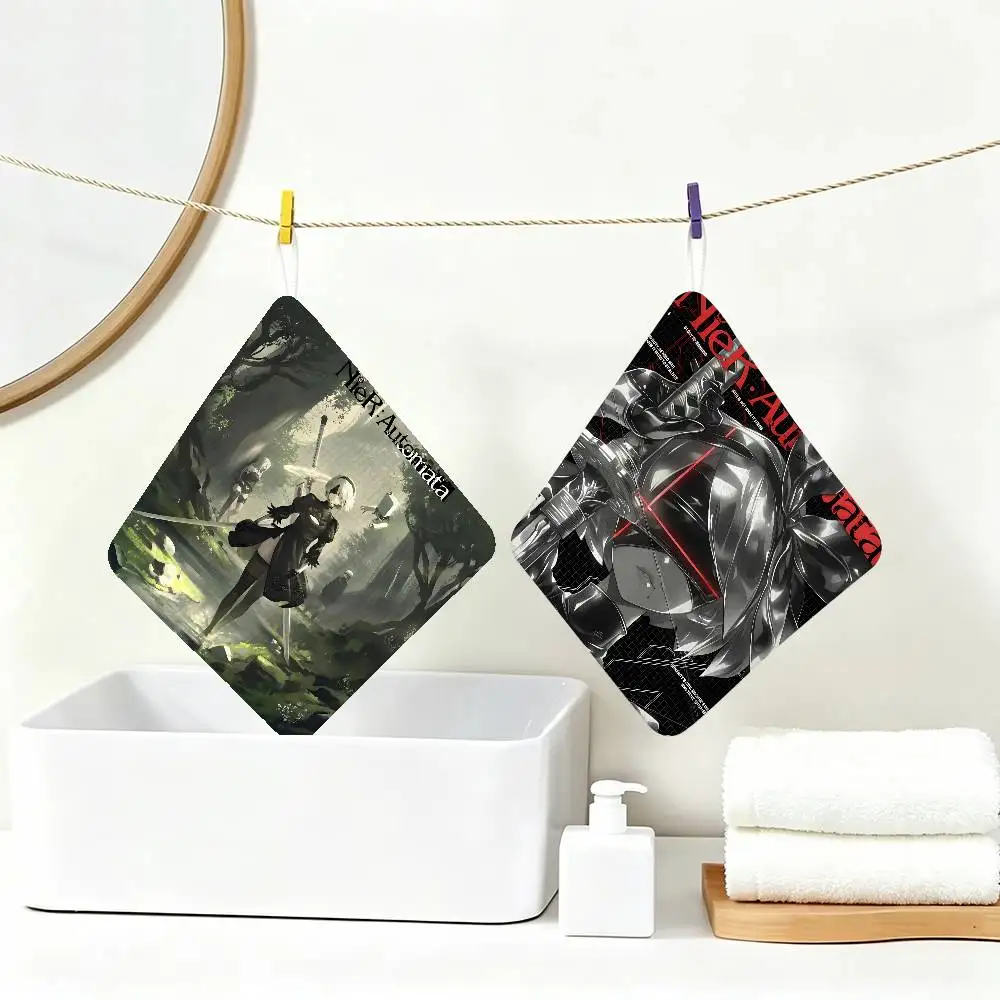 N-Nier Anime Soft Polyester Cotton Towel, Hanging Kitchen Style Hand Wiping Cloth for Restaurant Home