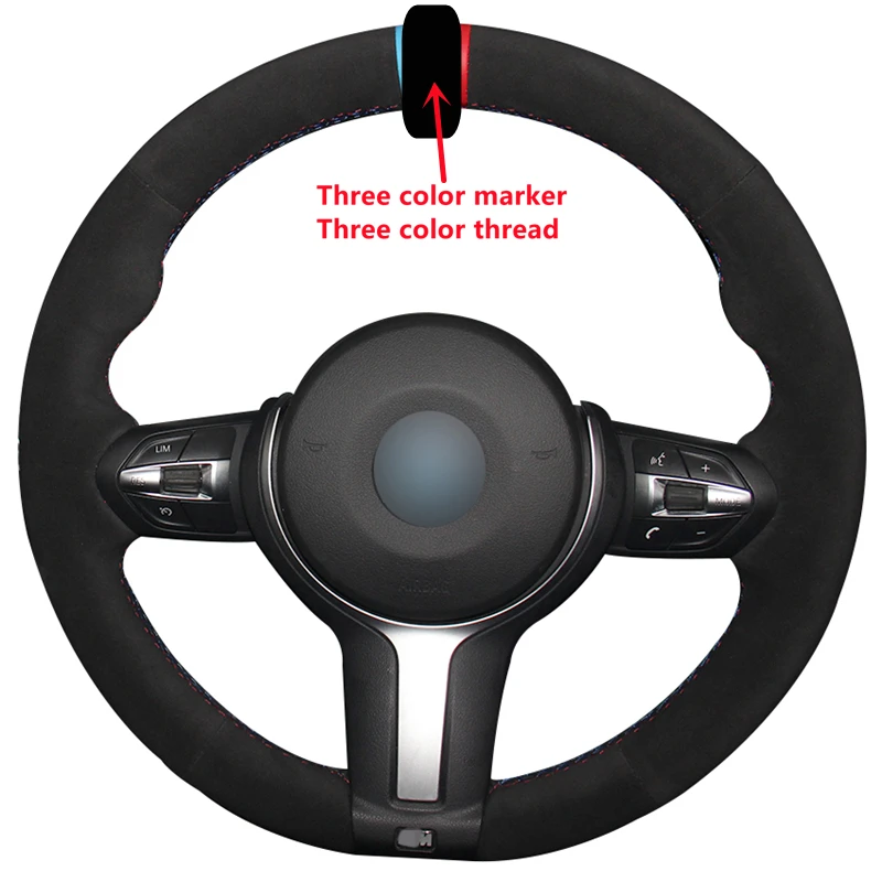 Black Suede Light Blue Blue Red Marker Steering Wheel Cover for BMW F87 M2 F80 M3 F82 M4 M5 F12 F13 M6 F85 X5 M F86 X6 M F33 F30