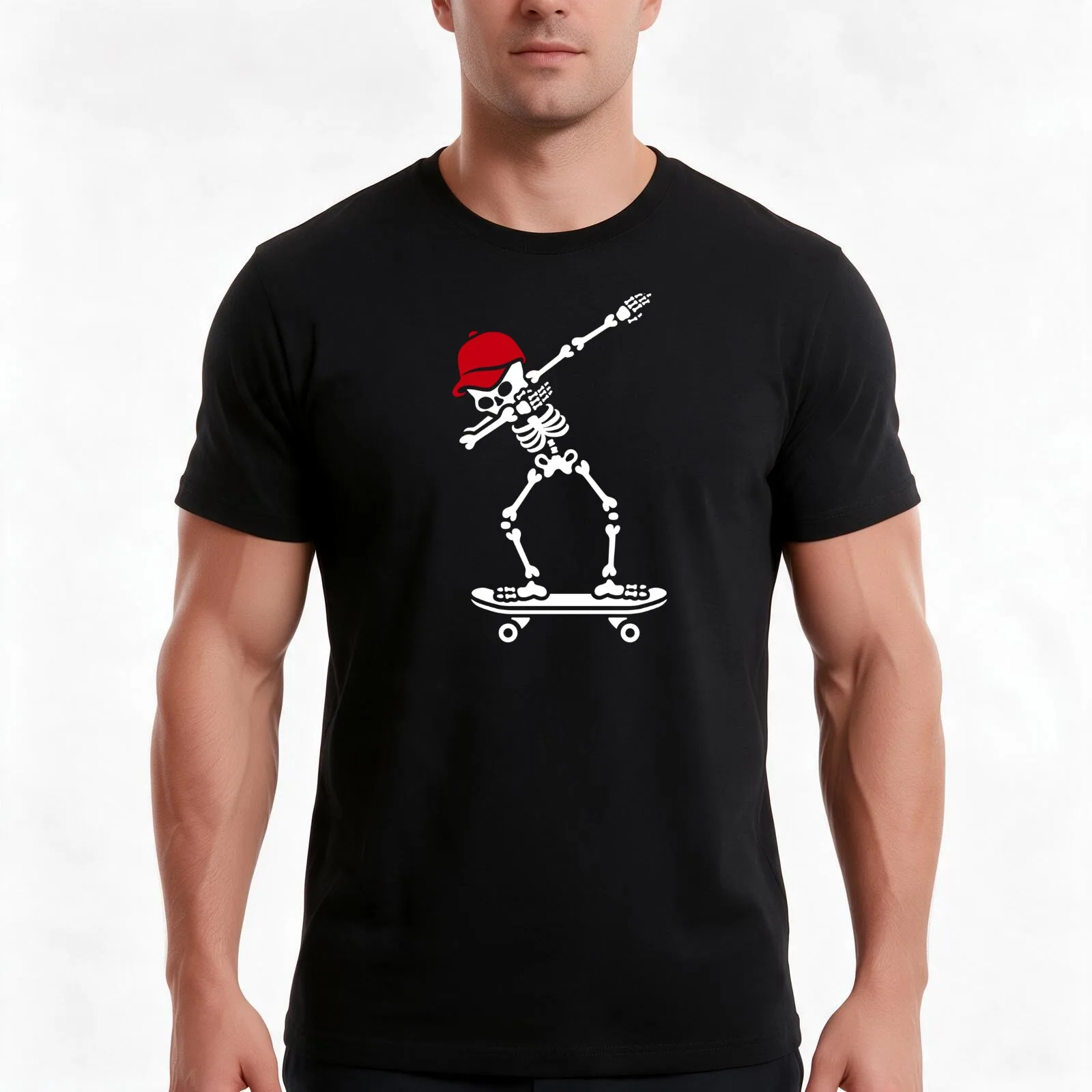 Dab dabbing skeleton skateboard skater T-Shirt, Summer Casual Cotton Tee, Oversized Streetwear Tops, Vintage Graphic Print