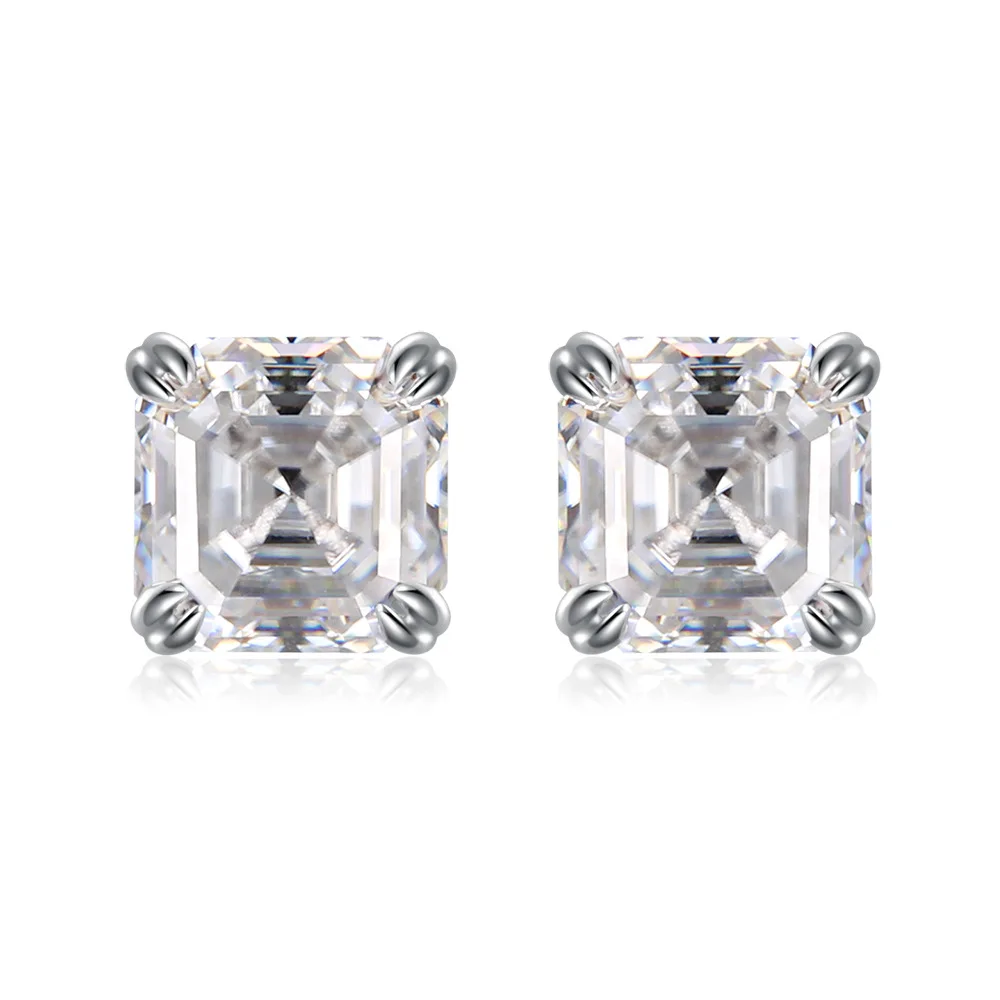 

Fine Jewelry 925 Silver 0.8ct/2ctx2PCS GRA Asscher Cut Moissanite Diamond Stud Earrings for Women Men Anniversary Gift Wholesale