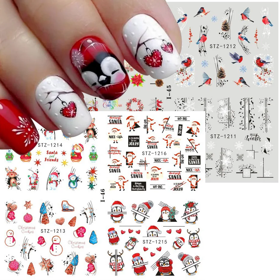 4pcs Xmas Nail Stickers Snowflake Bird Penguin Santa Elk Flower Sliders For Summer New Year Design Water Transfer Decor SLI44-49