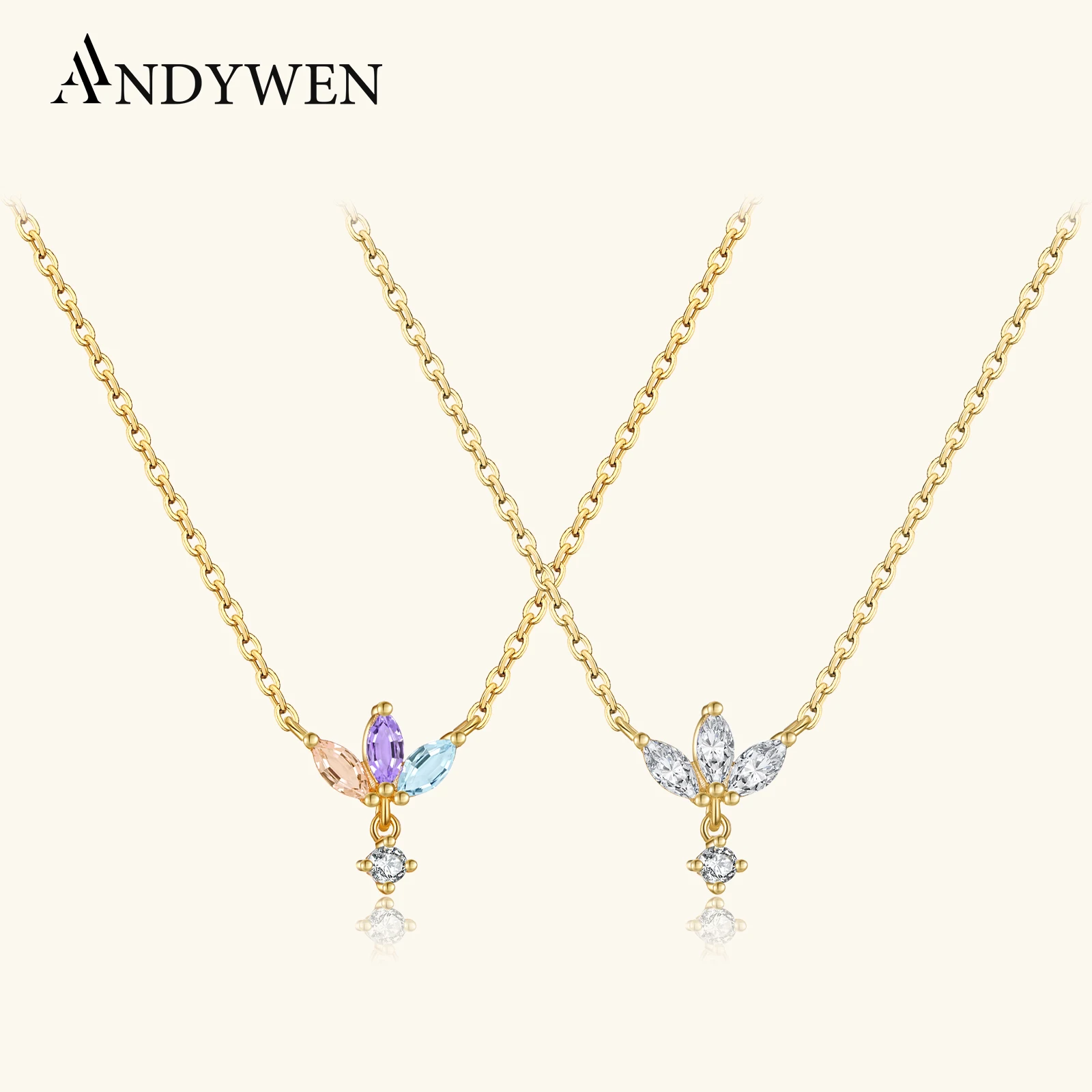 

ANDYWEN 925 Sterling Silver Three Ovals Zircon Rainbow Pendant Charm Pendant Long Chain Women Fine Jewelry Gift Luxury Choker