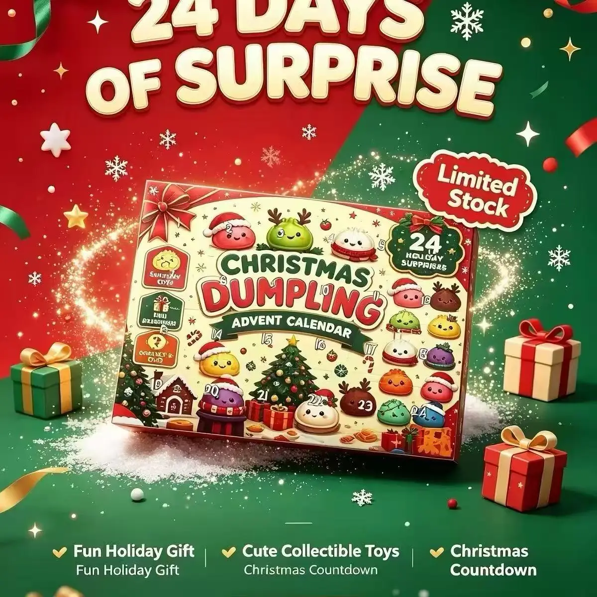 Baozi Stress Relief 24 Days Christmas Advent Calendar Surprise Boxing Cute Squishy Blind Boxing Toys Holiday Countdown Gifts