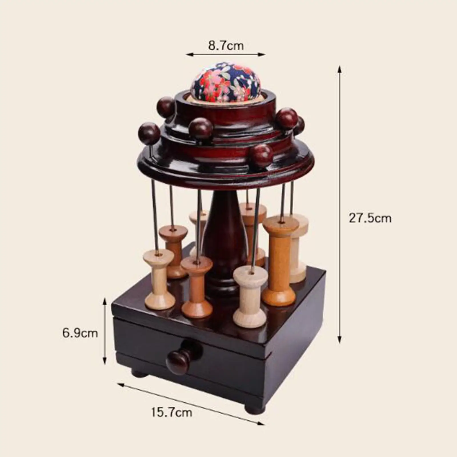 나무 재봉 서랍 바늘 1 서랍 액세서리 보빈 스레드 스풀 보관 상자, 8 스풀, 나무 재봉 상자