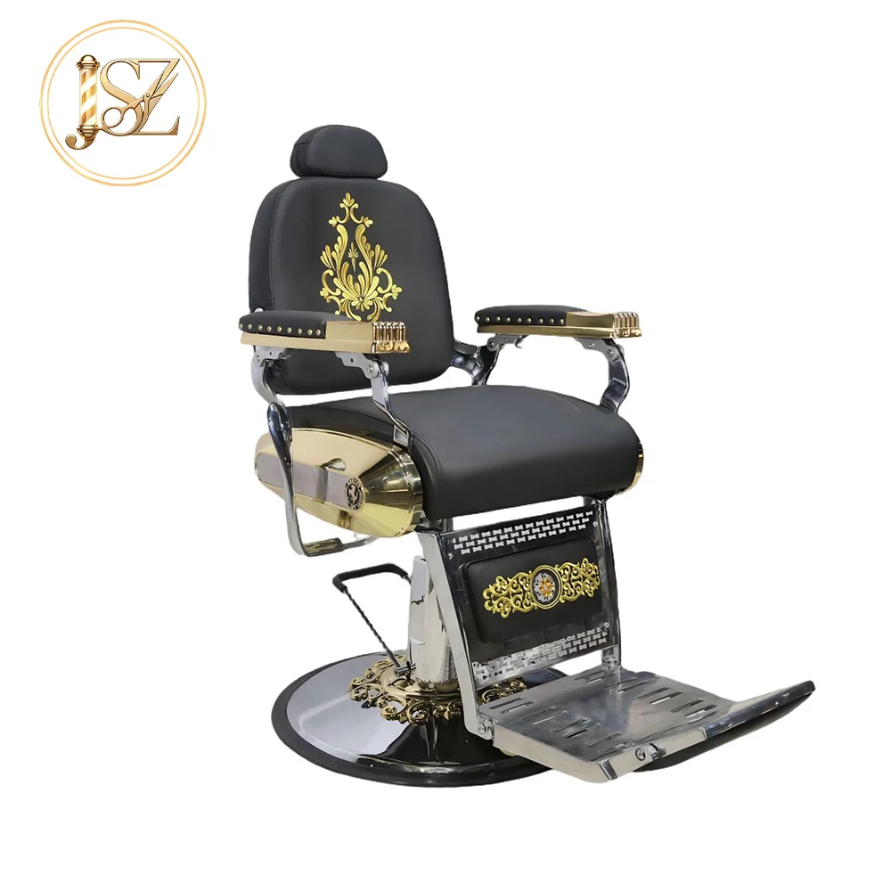 Ergonomic Retro Barber Chair with Stainless Steel Seat Hydraulic Lifting Chair for Barbershop Beauty Parlor