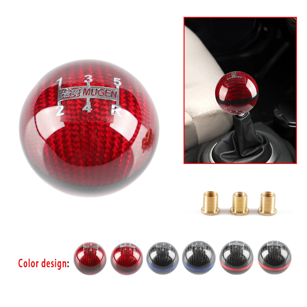 JDM style black/red line 5/6 Speed M12X1.5/M10X1.5/M10X1.25 Mugen Carbon Fiber Gear Shift Knob For Honda Acura/TOYOTA/NISSAN