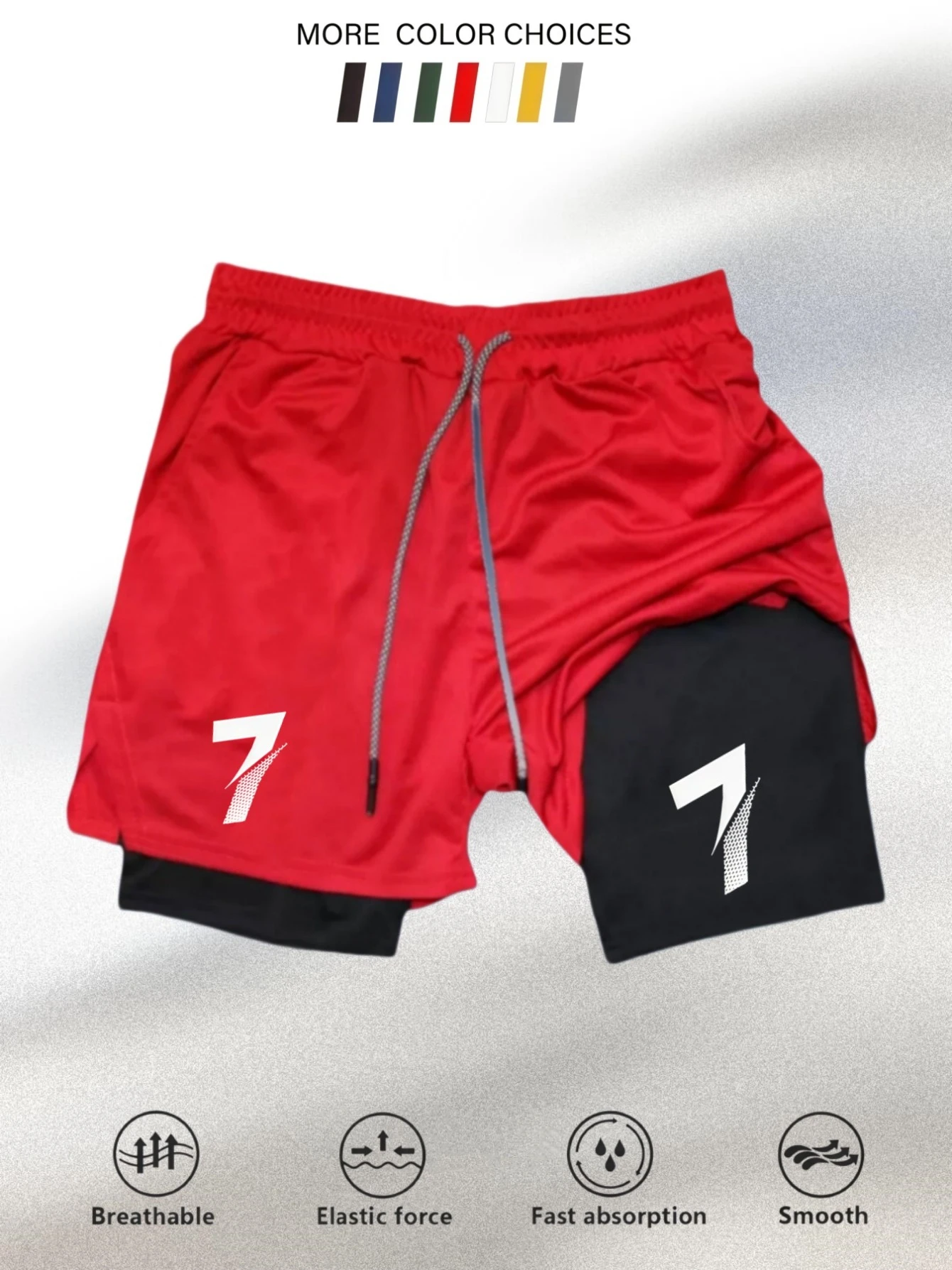 Men's Double Layer Sports ShortsSummer Cool Sport Shorts for Outdoor Activities, White with Black Accents, Lightweight