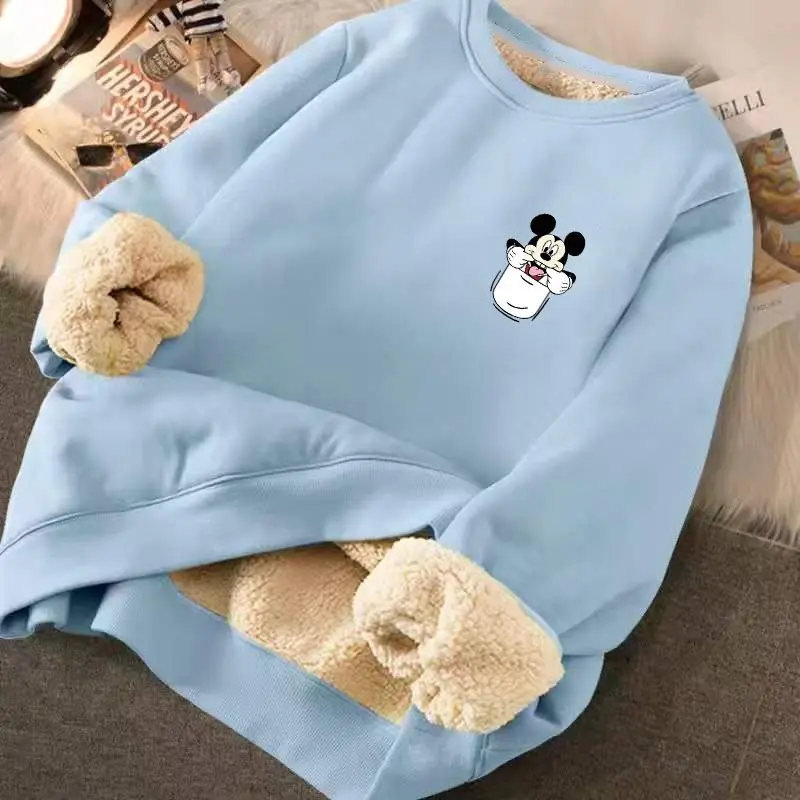 Spring 2023 Dark Green Plush Thickened Sweater for Men and Women Autumn Winter Top Children\'s Mickey Cartoon Coat