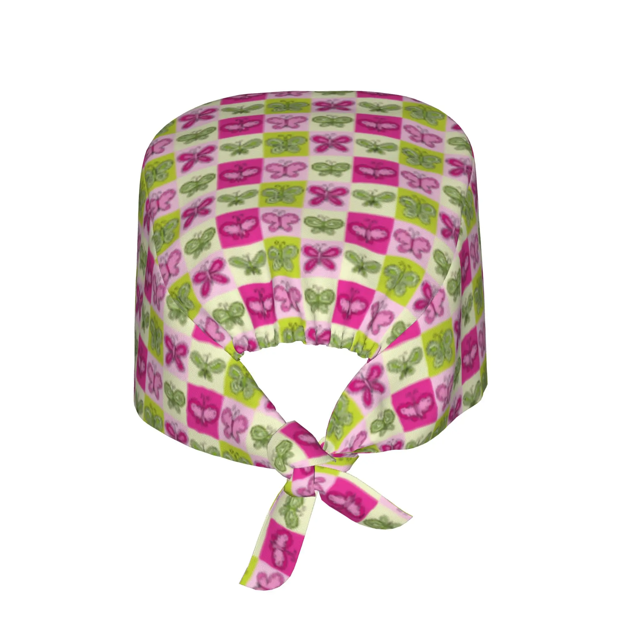 Adjustable Checkered Plaid Colourful Square Butterfly  Working Hat Surgical Hat Scrub Nursing Doctor Surgeon Cap for Dentist