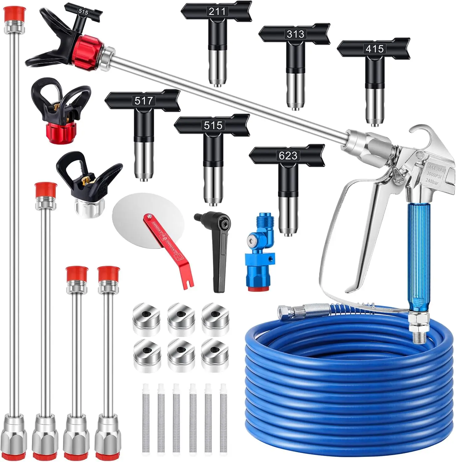 

22Pcs Airless Paint Sprayer Gun Kit, 3600PSI with 50ft Hose & 6 Reversible Tips