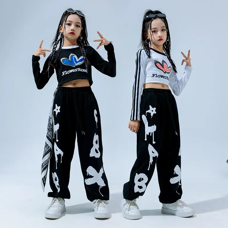 Vêtements de danse de rue pour enfants, vêtements de danse pour filles, t-shirt graffiti en coton, pantalons, olympiques hip hop, vêtements de danse, tenues, vêtements de phtaline