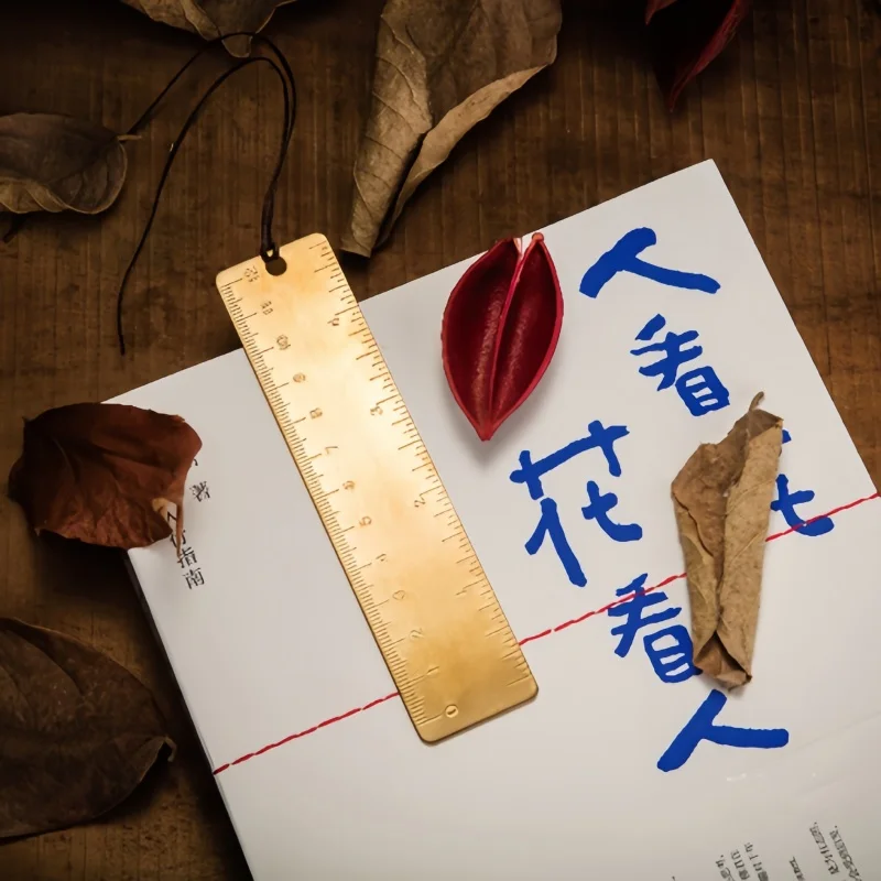 Creative Portable Ruler Office Supplies Student Stationery Mini Retro Brass Ruler Double Scale Measuring Tools Caliper Student