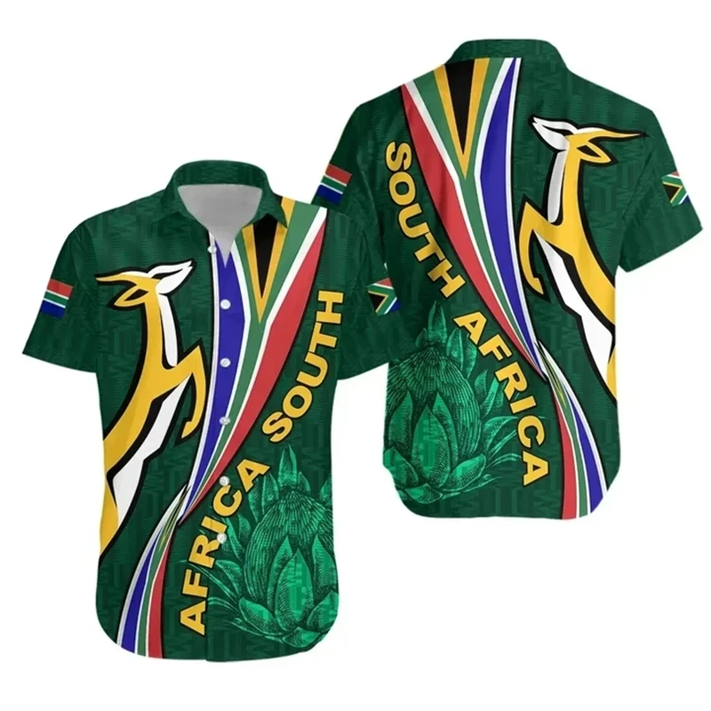 South Africa Map Flag 3D Print Shirts For Men Clothes Fashion Springboks Short Sleeve Shirt National Emblem Blouses Jersey Tops