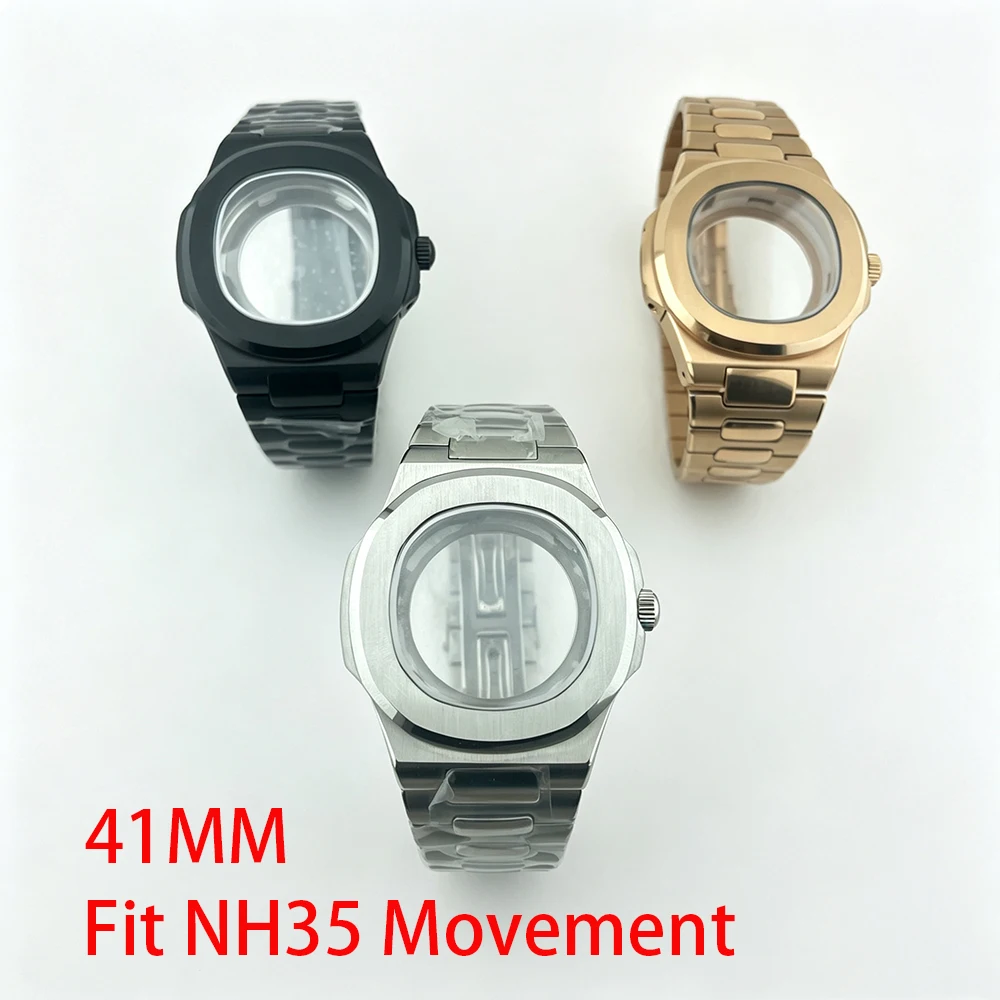 41MM NH35 Case Square Watch Case 316L Steel Bracelet 10BAR Waterproof case for NH34 NH35 NH36 4r35 Movement Watch Spare Part