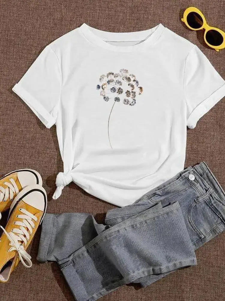 

Women Lady Print Clothing Fashion T-Shirt Cartoon Tshirts Plant Trend Watercolor Trend Short Sve Tee Casual Graphic T Top