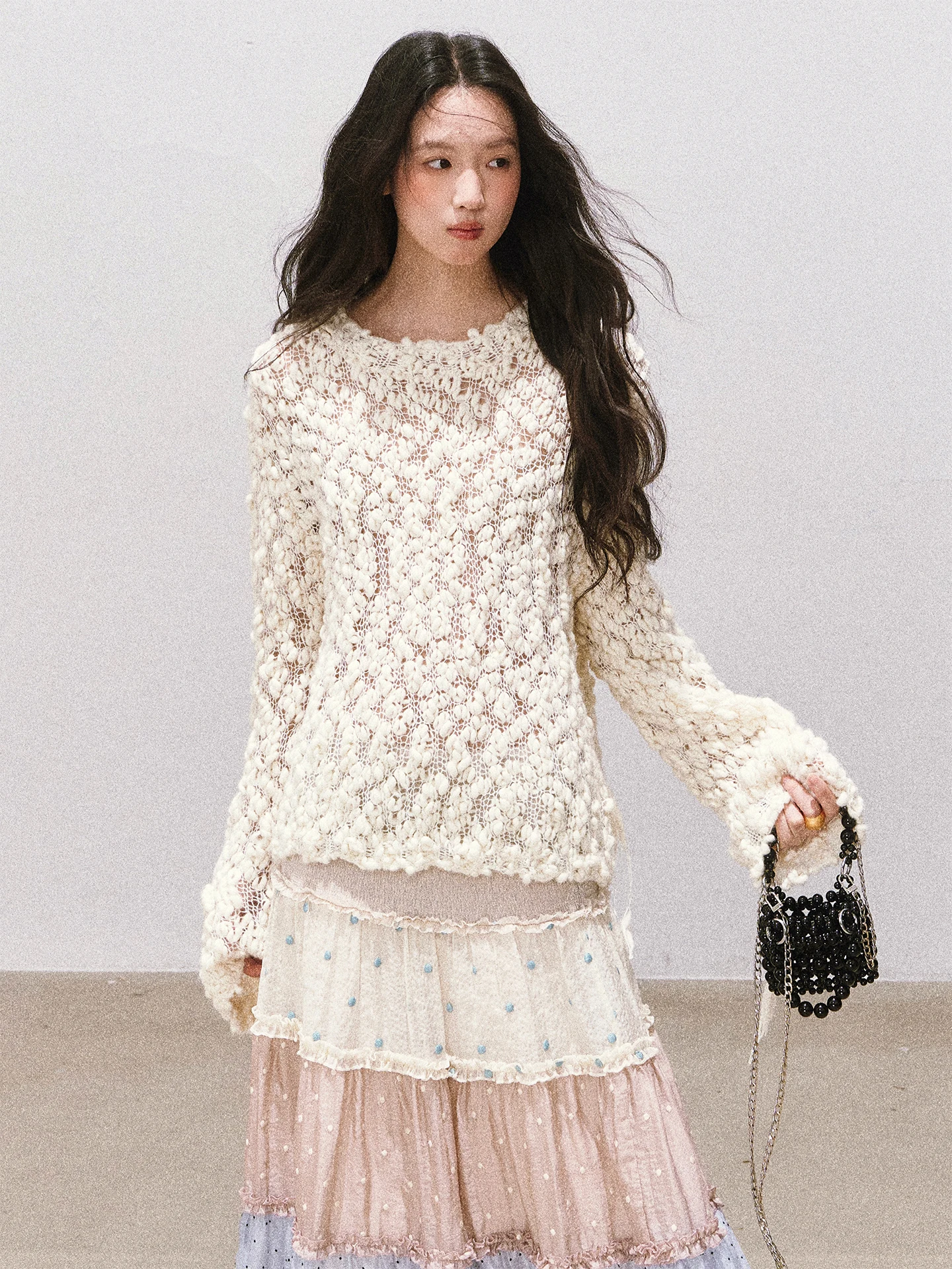 

Вязаный свитер ручной работы Soolrok с длинными рукавами, ажурный, свободного кроя, простой дизайн, весенний модный топ для женщин