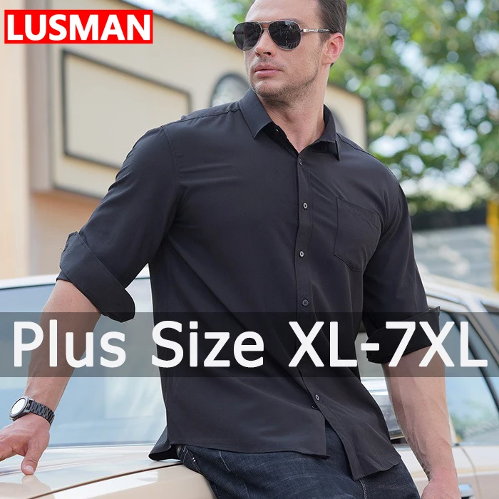 Shirts for Men Plus Size Long Sleeve Solid Color Business Formal Shirt Big Size White Shirt 1XL-7XL 115-205KG