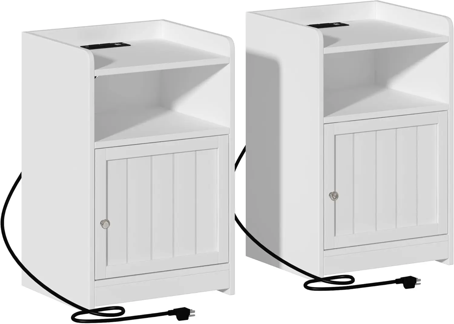 

Nightstand with Charging Station Set of 2, Night Stand with Cabinet and Open Storage, Bed Side Table for Bedroom, White