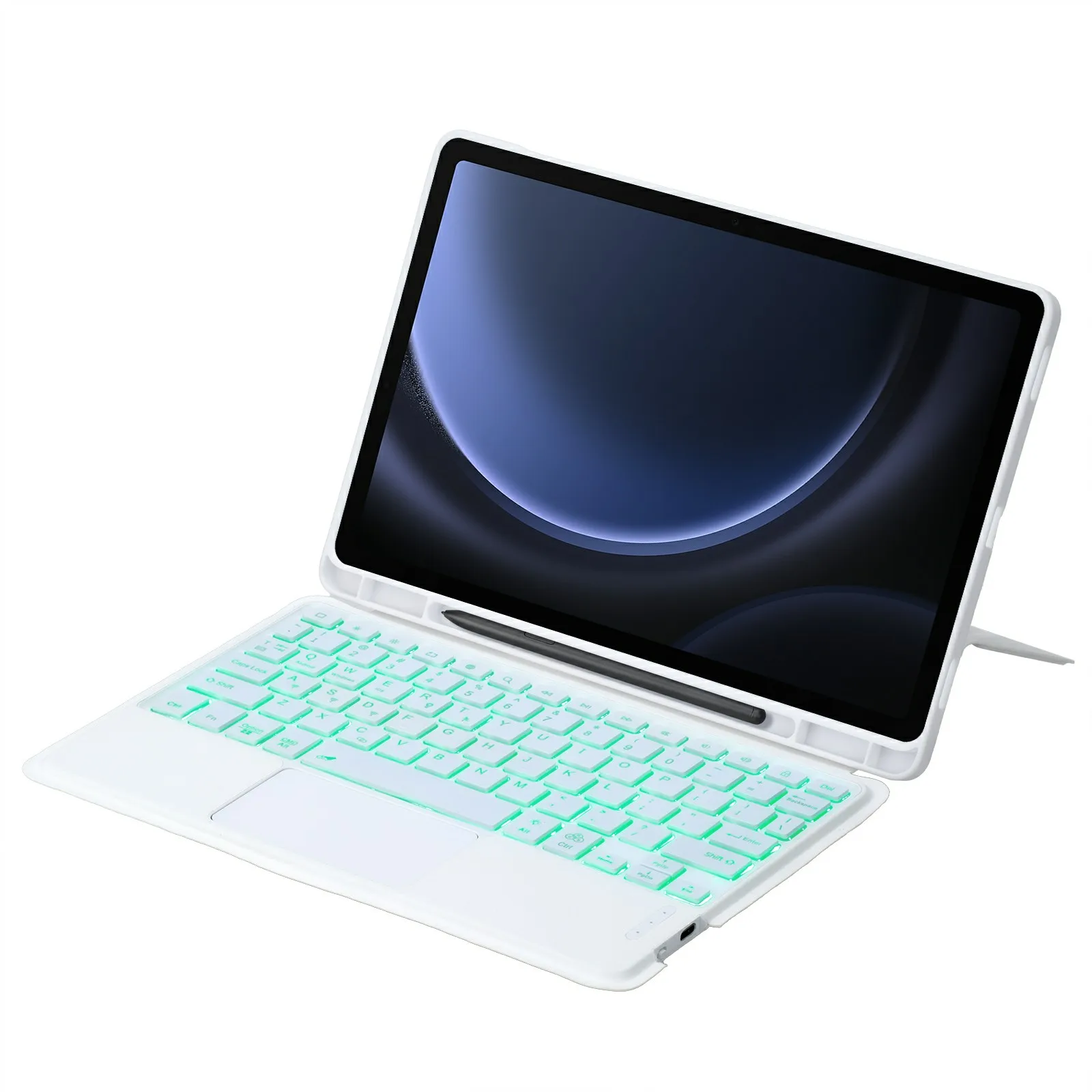 

For Samsung Galaxy Tab S9 FE / Tab S9 X710 / 716B / 718U Floating Bluetooth-compatible Keyboard Stand Case with Backlit - White