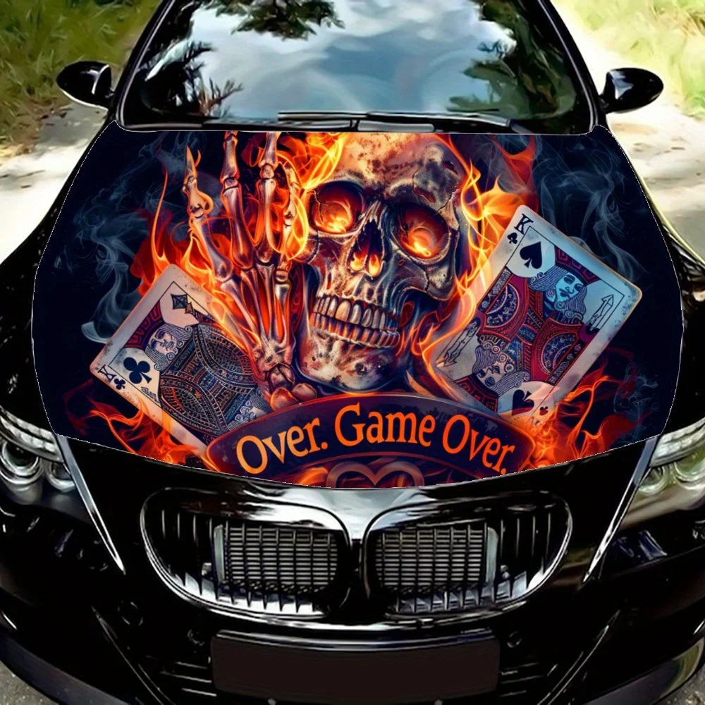 

Burning Skeleton and Ace of Spades Car Hood Wrap Color Vinyl Sticker Truck Graphic Bonnet Auto Accessories Decoration Decal Gift