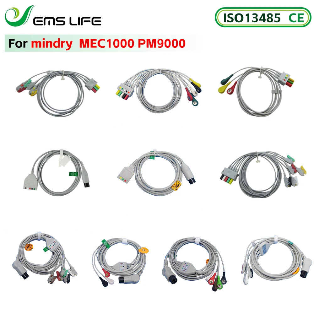 

Кабель ЭКГ с 3-контактным защелкивающимся разъемом и 12-контактным квадратным разъемом для монитора пациента Minbray MEC1000 PM9000