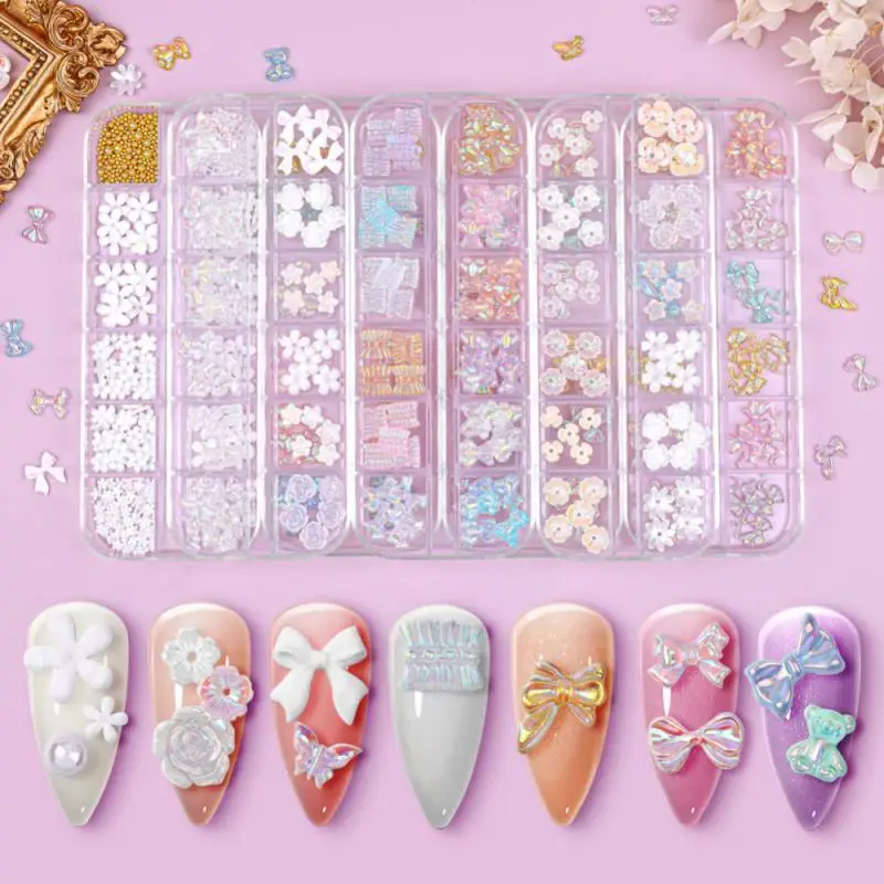 1 ~ 5 قطعة صندوق رسومات أظافر زينة مختلط الحجم أجزاء الراتنج الملونة لوازم طقم أظافر أرقام أجزاء لوازم ثلاثية الأبعاد مسمار