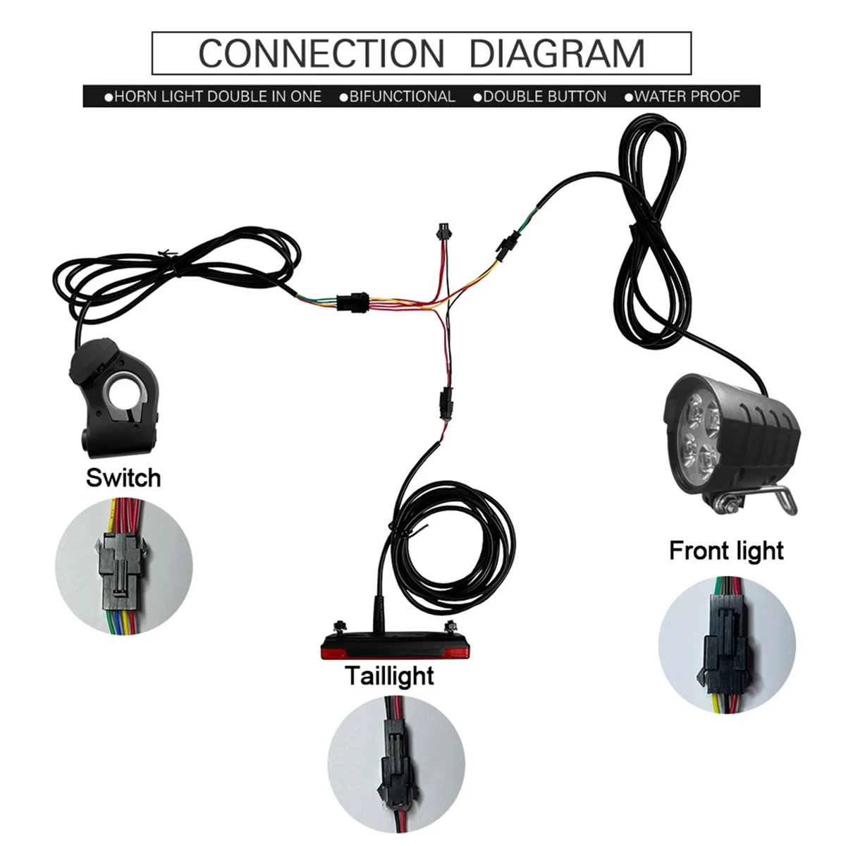 E-bike Kit lampu belakang rem depan sepeda, dengan saklar lampu depan klakson dan dengan lampu belakang fungsional Ebike