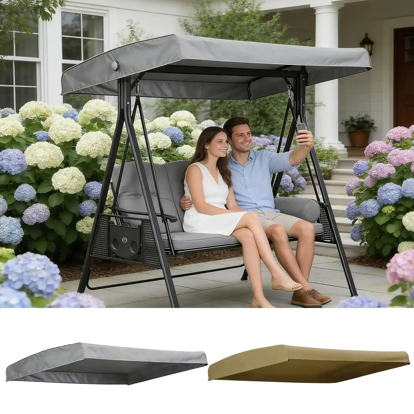 Swing Canopy Replacement Cover 75x47 Inch Waterproof Anti-UV Cover Replacement Terrace Canopy For Outdoor Swing Chairs