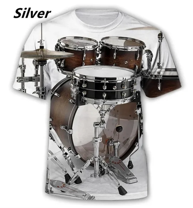 Unisex 3D Drum Impressão T-Shirt, extragrandes Rua Tshirts, Sportswear, de manga curta, Hip-Hop Moda, O Neck, Oversize