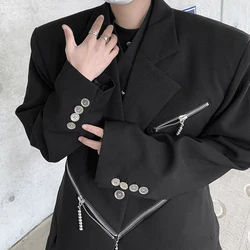 Oversized Black Blazer Men High-end Fashion Leisure Suit Jackets Multi-zippers Male Streetwear Casual Korean All-match Suit