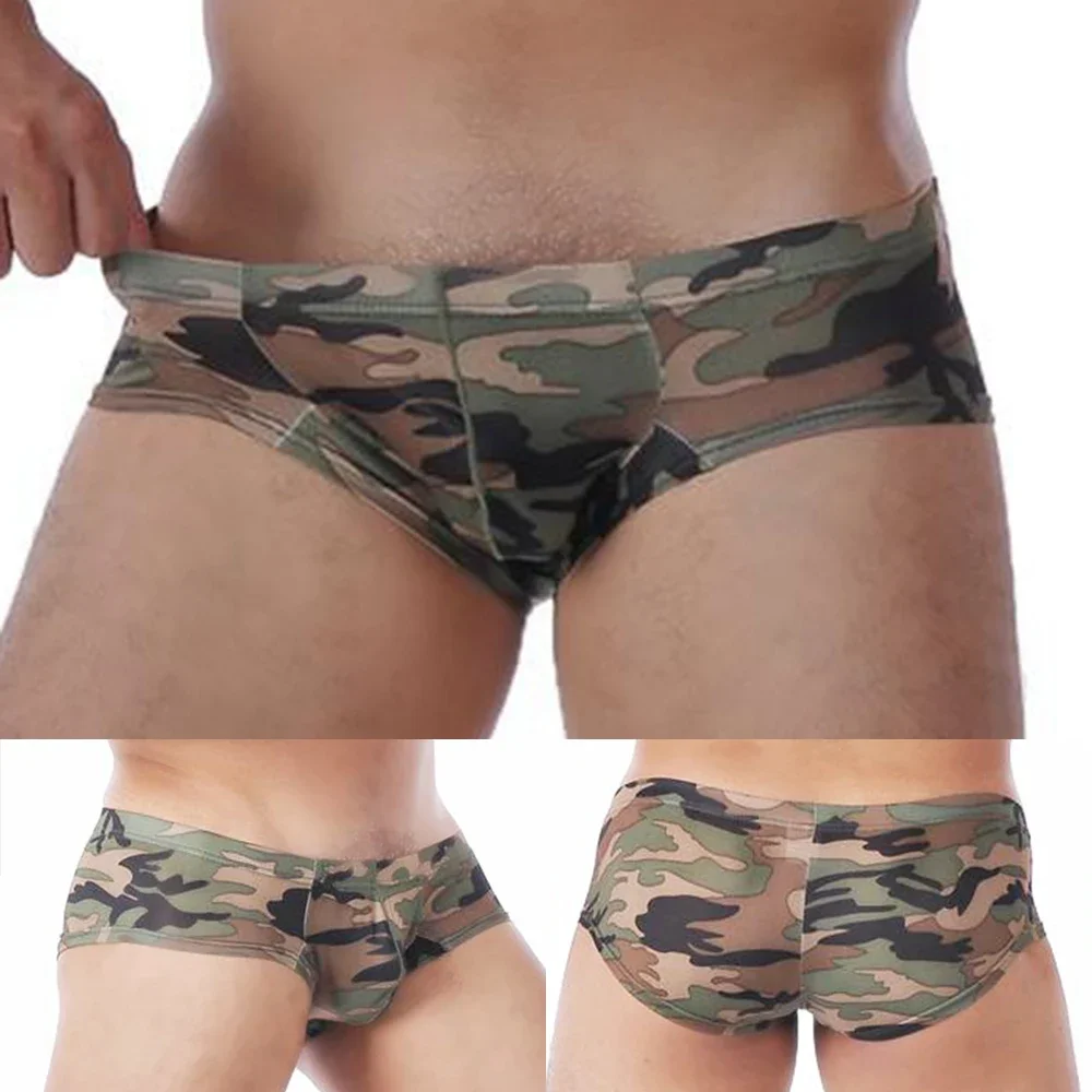 Men\'s Camouflage Briefs Sexy Underwear Low Waist Underwear Breathable Boxers Shorts Sissy Panties Convex U Pouch Bikini Panties