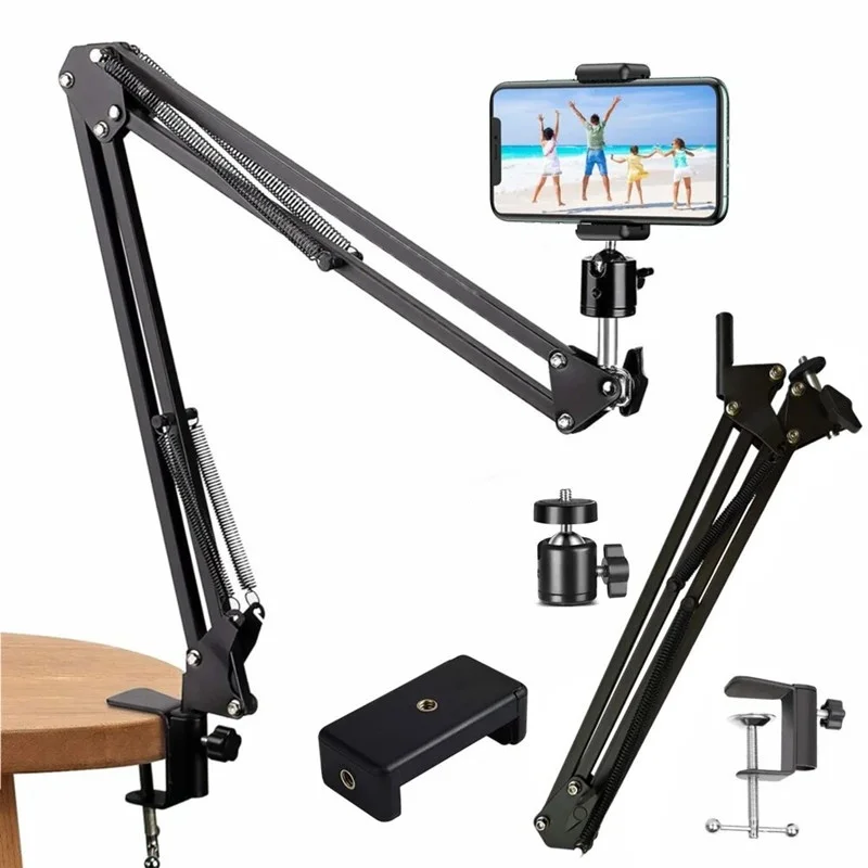 Flexible Arm Overhead Tripod for Phone Desktop Cellphone Bracket for Video Shooting Table Mobile Mount for Filming Recording