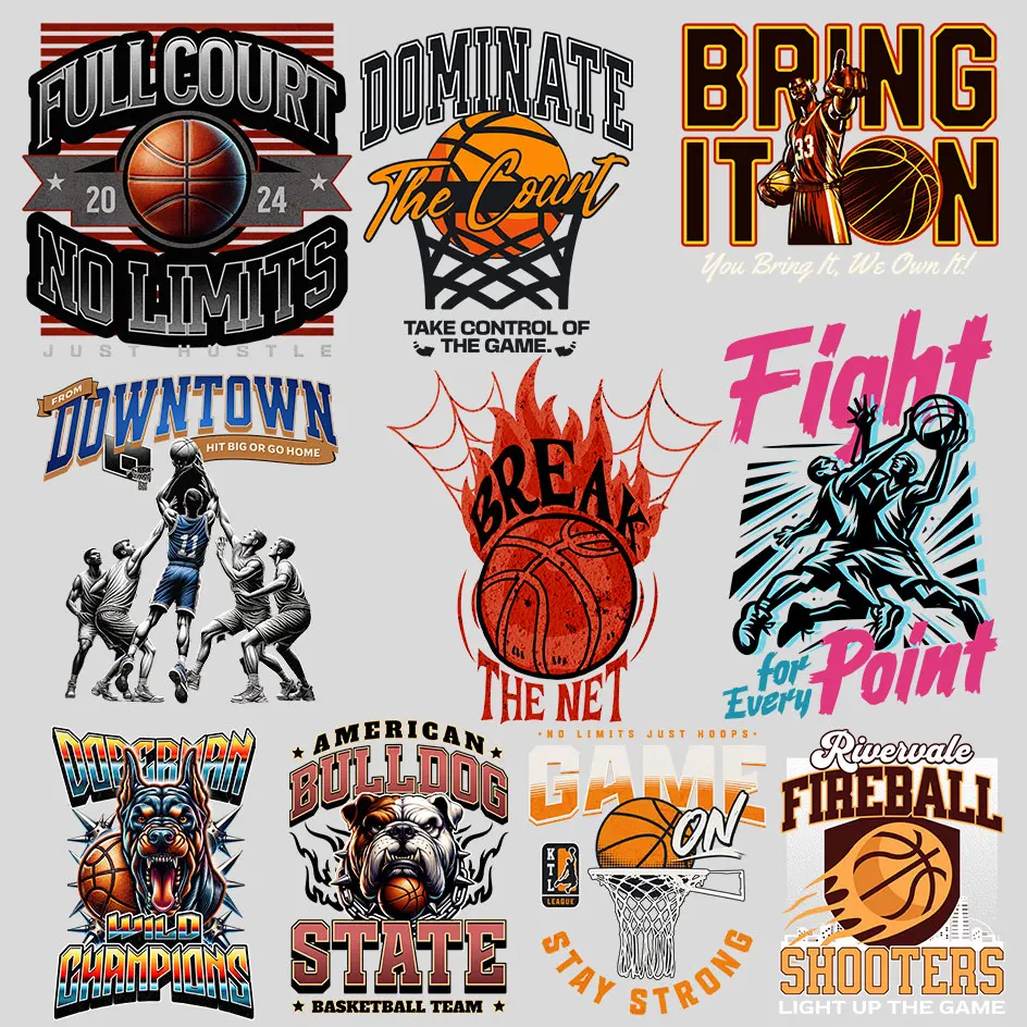 Sporty Basketball Heat Transfer Decal - High-Quality Vinyl, Sticky Backing, Fade-Resistant, for Apparel, Fabric, DIY Decor