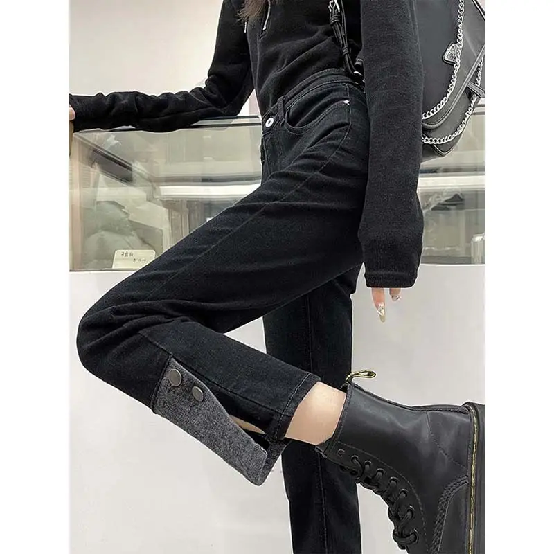 

High Elastic Split Jeans Women's Spring/summer New Korean Version High Waist Loose Straight Pants Fashion Versatile