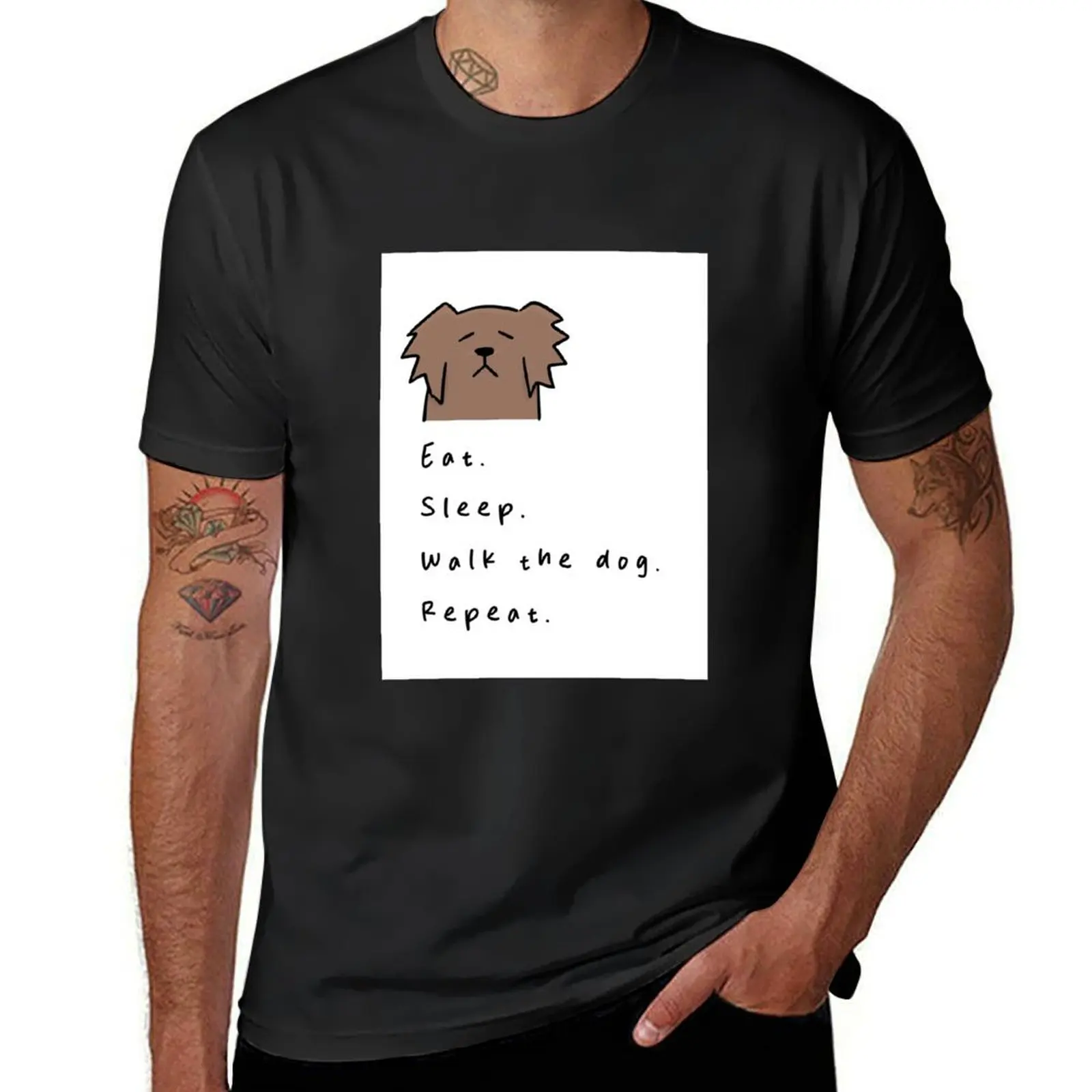 Eat. Sleep. Walk the dog. Repeat. - Dog Parent Daily Routine Design T-Shirt Blouse plain quick-drying mens graphic t-shirts pack