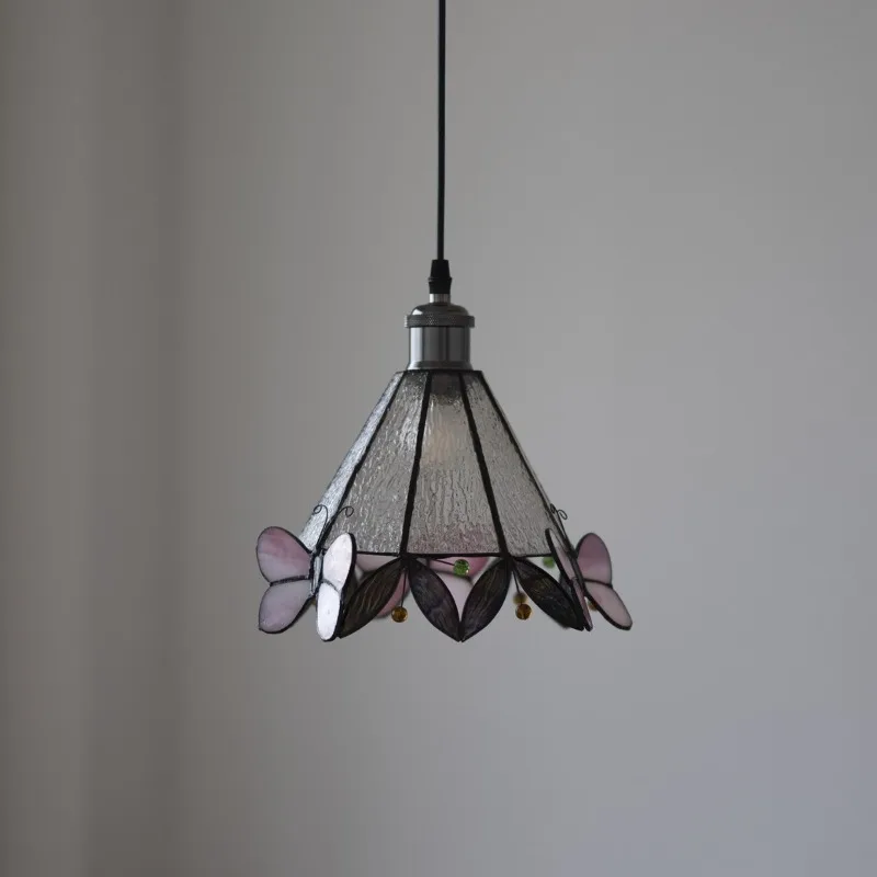 French retro butterfly glass chandelier, bay window cafe entrance art ceiling lamp