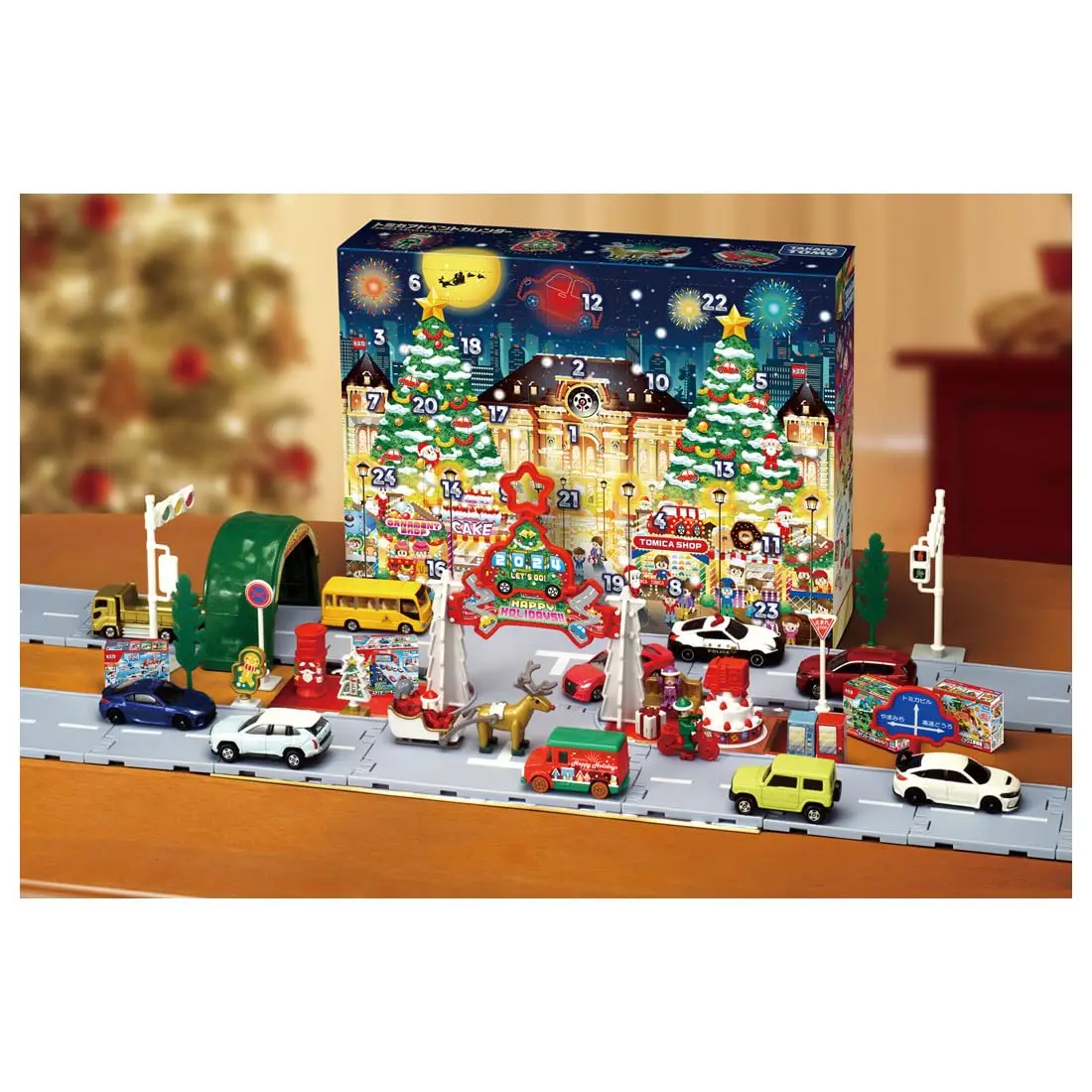 Takara Tomy Tomica Calendario de Adviento 2024 Mini coche de metales escena de pista de Navidad juguetes coleccionables divertidos conjunto de regalo de Año Nuevo para niños