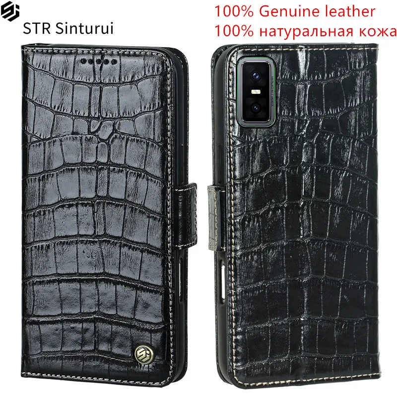 

STR Genuine leather crocodile grain card Slot Wallet Cover For Infinix GT 30 20 10 Pro Magnetic skin Flip shockproof phone Case