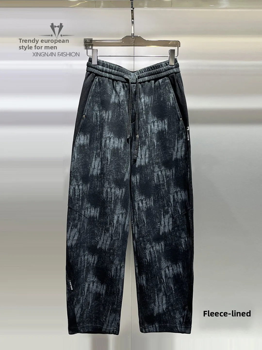 

Trendy Men's Fleece Lined Casual Pants Winter Thickened Dyed Fashionable Drapey Straight Leg Cotton Polyester Blend