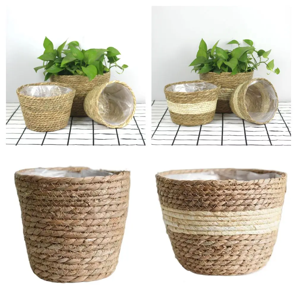 

Natural Color Grass Weaving Flowerpot Storage Organizer Garden Decoration Garden Planter DIY Waterproof Plant Basket