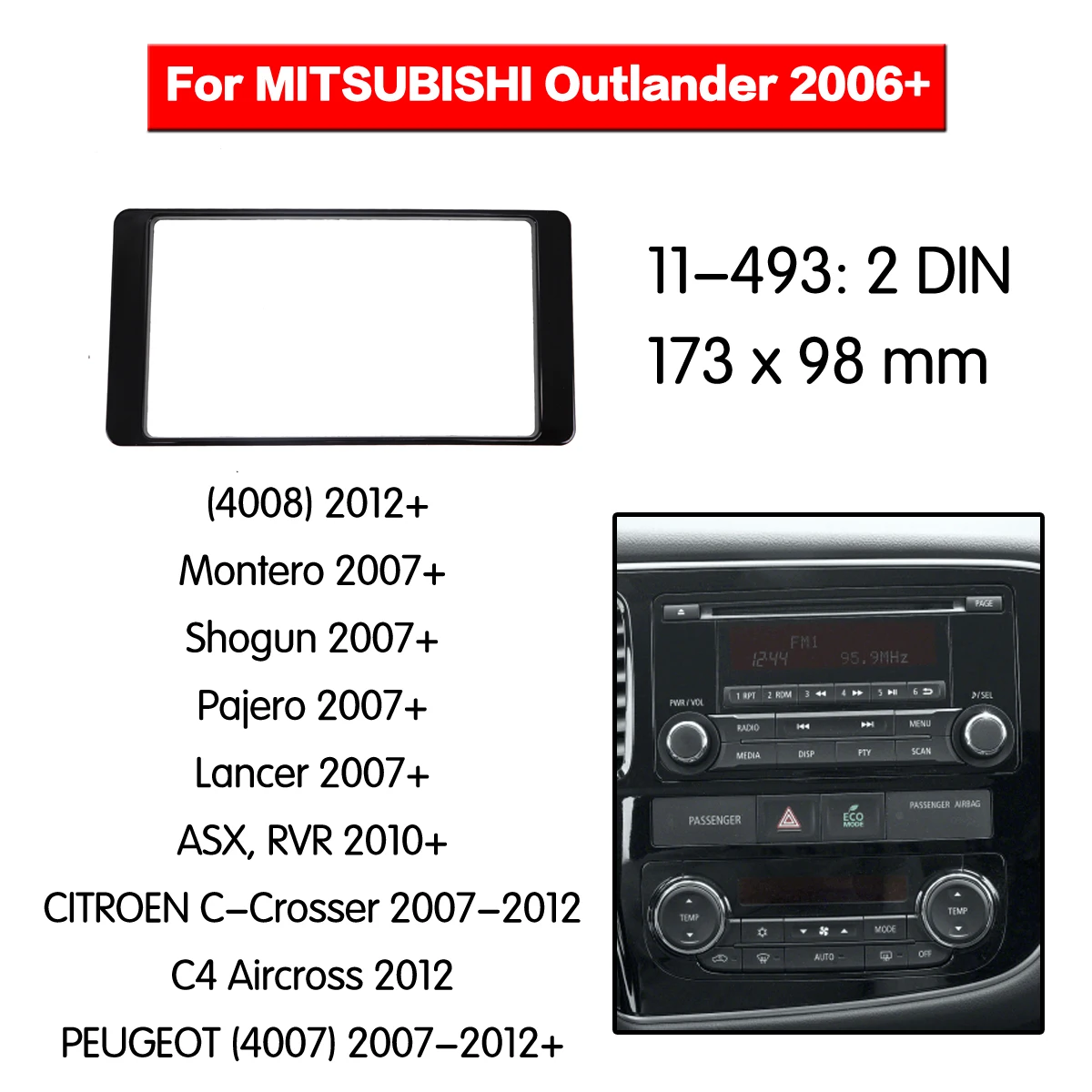 

Car Accessories of Fascia Panel Stereo Installation Kit Center Console Trim For Mitsubishi Outlander 2006+ 2DIN 2DIN