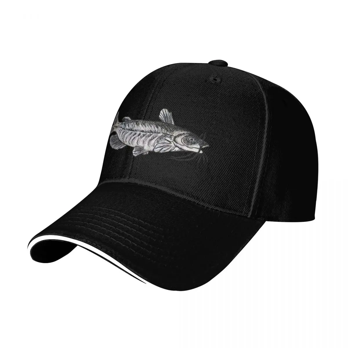 White Catfish Fish Drawing Baseball Cap Outdoor Golf Running Hiking Summer Beach Travel Streetwear Hip Hop Trendy