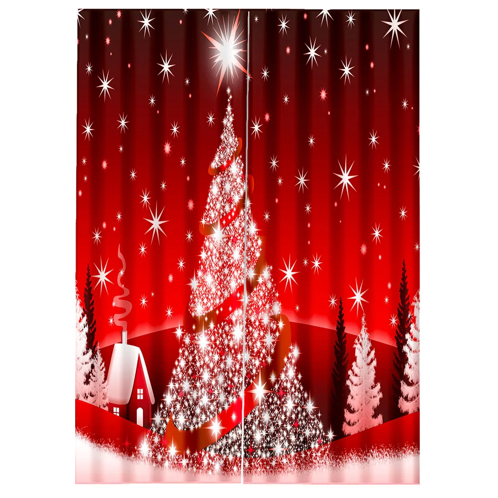 2 Christmas Blackout Red Xmas Themed Home Curtain Adornment Adornments Window Treatment Decor for Scene Layout M