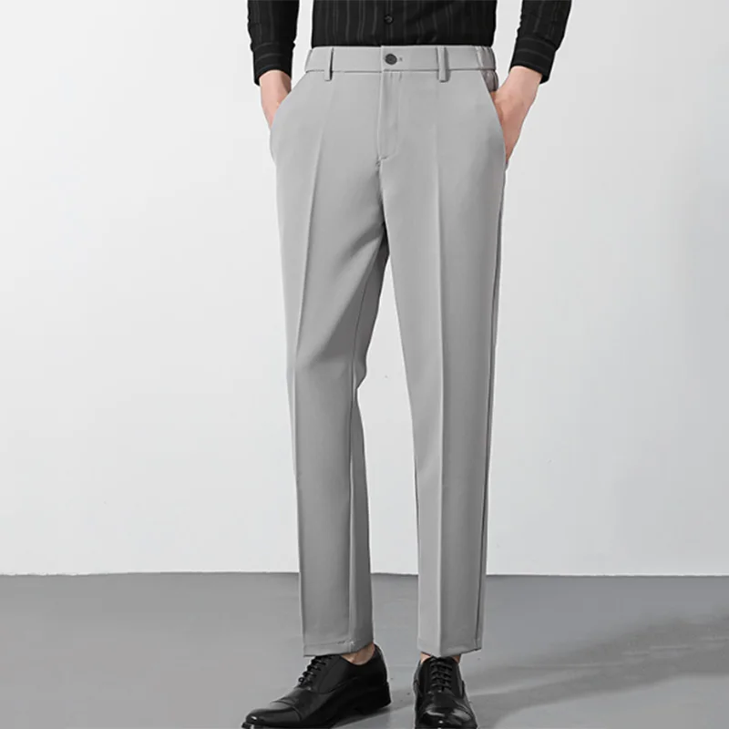 Autumn New Men Casual Pants Male Korean Business Straight Leg Solid Color Trousers Fashion Stretch Loose Suit Pants