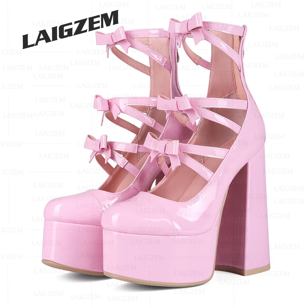 

LAIGZEM Женские туфли-лодочки на платформе с круглым носком, босоножки на массивном высоком каблуке с блестящей молнией сзади, женская обувь, большие размеры 39, 42, 45, 48 52