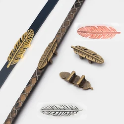 10pcs Antique Bronze/Silver Small Feather Leaf Sliders Spacers For 5mm Flat Leather Cord DIY Bracelet Jewelry Findings Making