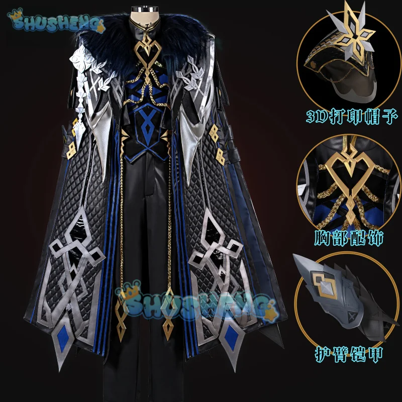 The Captain Cosplay Costume Genshin Impact Captain Cloak Uniform Mask Eleven Fatui Harbingers Natlan Halloween for Women Men